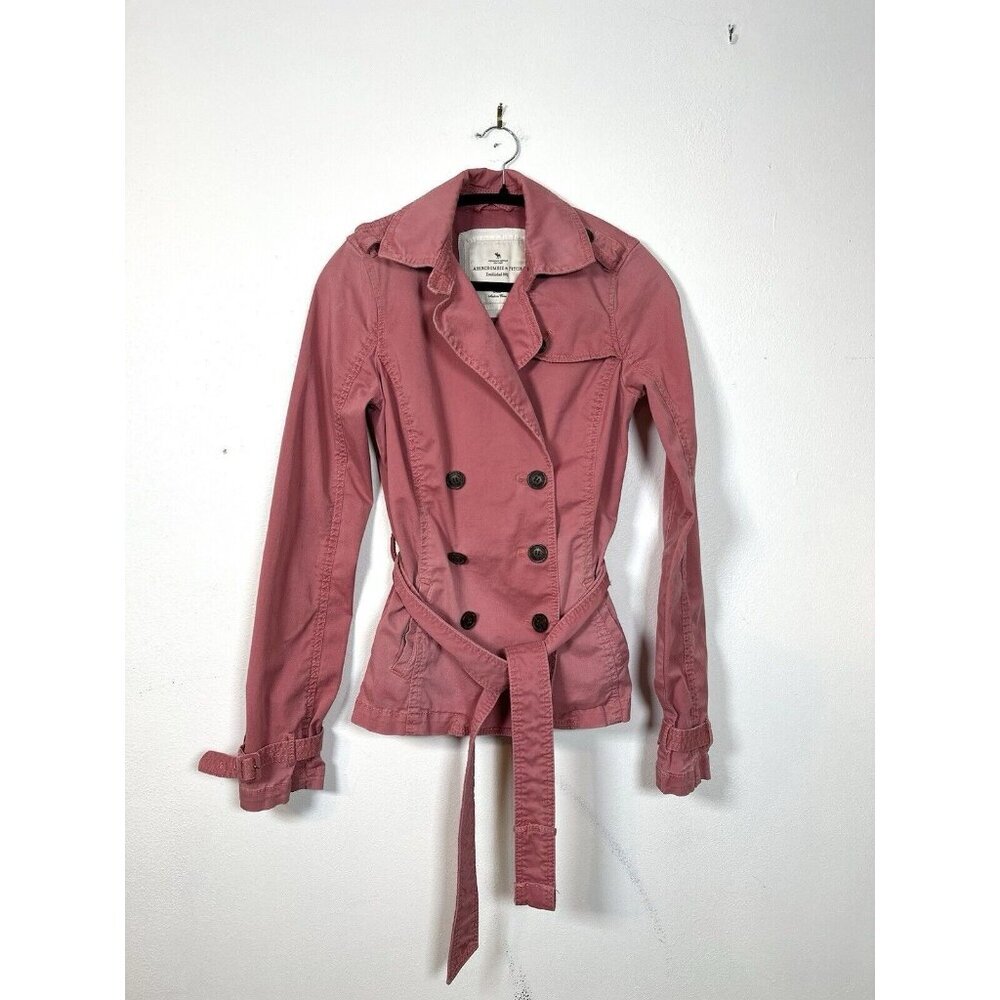 y2k Abercrombie‎ & Fitch Small Heritage Belted Trench Coat canvas Pink jacket S